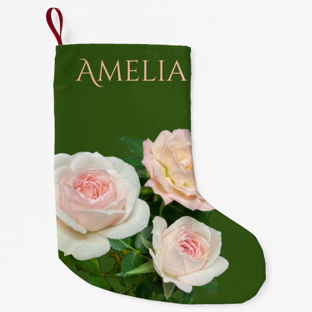 Calcetín Navideño Pequeño Hermosas rosas blancas y blancas (Anverso)