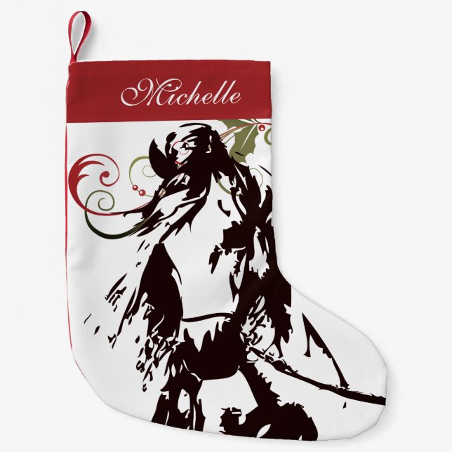 Calcetín Navideño Pequeño Hermoso caballo y festividad (Anverso)