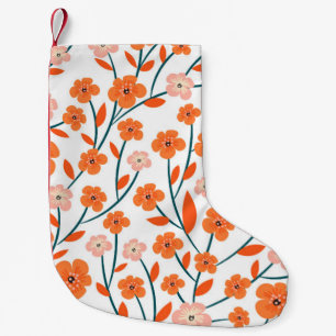 Calcetín Navideño Pequeño Hermoso naranja y flores pastel sin costura