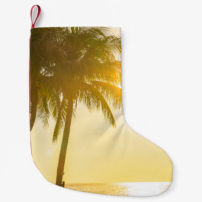 Calcetín Navideño Pequeño Hermoso paisaje oceánico con silueta c (Anverso)