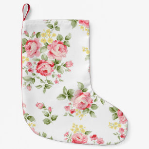 Calcetín Navideño Pequeño Hermoso patrón de flor rosa, pequeño bouqu floral
