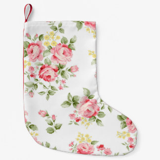 Calcetín Navideño Pequeño Hermoso patrón de flor rosa, pequeño bouqu floral