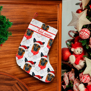 Calcetín Navideño Pequeño Hermoso patrón navideño de perro pastor alemán