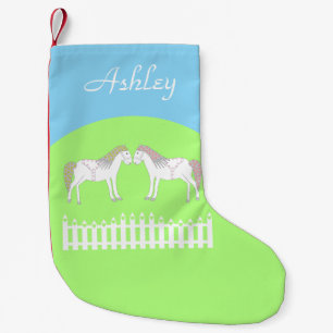 Calcetín Navideño Pequeño Hermoso Personalizado de caballos Boda blanco