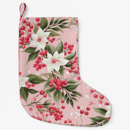 Calcetín Navideño Pequeño Hermoso Shabby Chic Navidades Rosa Floral Berry