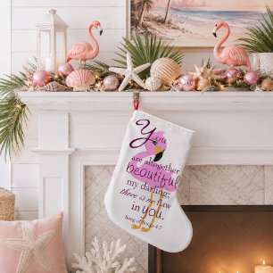 Calcetín Navideño Pequeño Hermoso versículo bíblico con un flamenco
