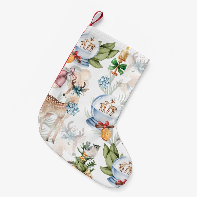 Calcetín Navideño Pequeño Hermosos Navidades de Deer Watercolor (Frente (Colgado))