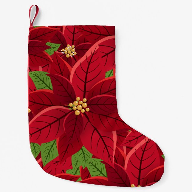 Calcetín Navideño Pequeño Hermosos Navidades de Poinsettia (Anverso)