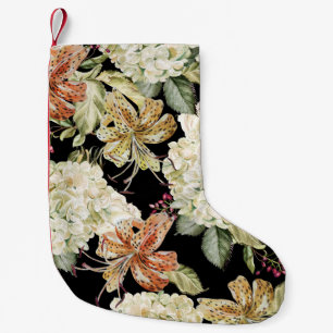 Calcetín Navideño Pequeño Hidrangeas Lilies de acuarela: Patrón floral