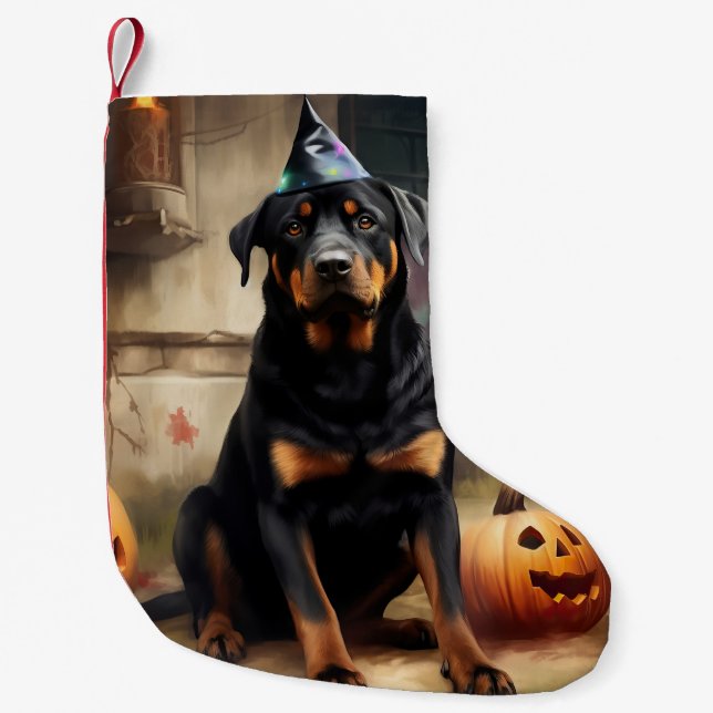 Calcetín Navideño Pequeño Hipótesis de halloween de Rottweiler (Anverso)