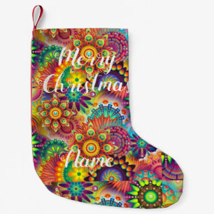 Calcetín Navideño Pequeño Hippie Groovy Techno Psychedelic Thunder_Cove