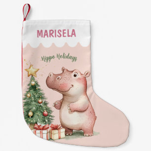 Calcetín Navideño Pequeño Hippo Kids Niños Lindo Rosa Nombre Personalizado