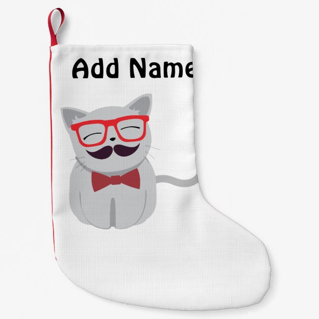 Calcetín Navideño Pequeño Hipster Cat (Anverso)