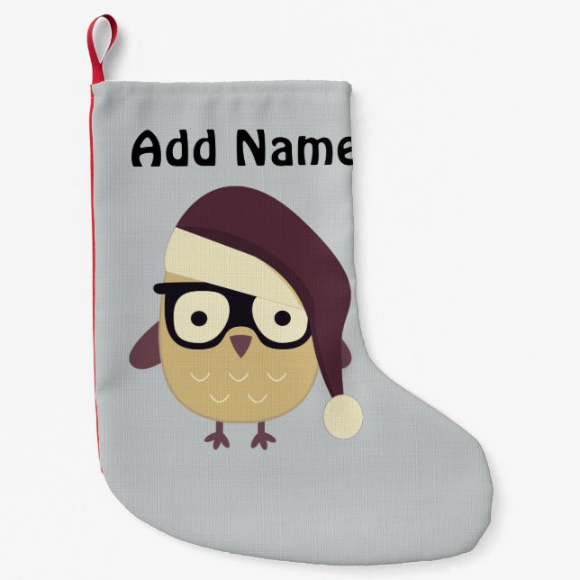 Calcetín Navideño Pequeño Hipster Santa Owl (Anverso)