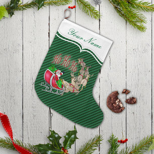 Calcetín Navideño Pequeño Ho Ho Ho Ho Santa Sleigh Reindeer Personalizado