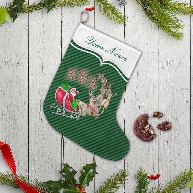 Calcetín Navideño Pequeño Ho Ho Ho Ho Santa Sleigh Reindeer Personalizado (Personalize with your name!)