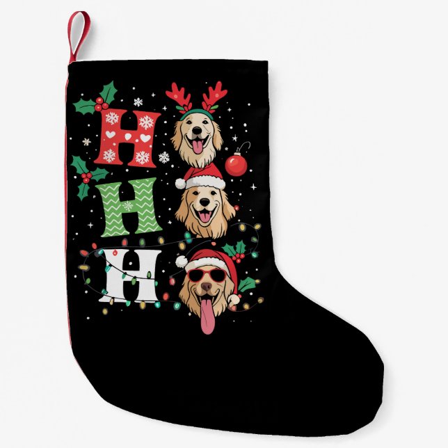 Calcetín Navideño Pequeño Ho Ho Ho Retrievers Golden Xmas (Anverso)