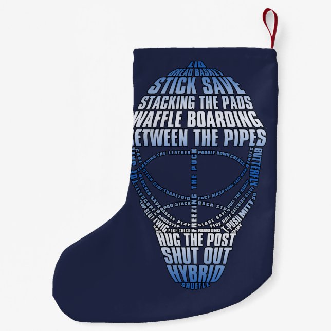 Calcetín Navideño Pequeño Hockey Goalie Mask Word Art (Reverso)