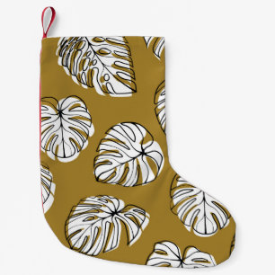 Calcetín Navideño Pequeño Hoja Monstera, Patrón Textil Sin Marea.