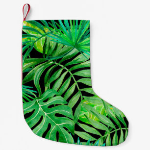 Calcetín Navideño Pequeño Hojas de acuarela tropical: Elegancia sin costura.