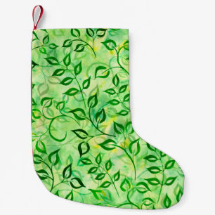 Calcetín Navideño Pequeño Hojas de color de agua verde en un grupo de fondo