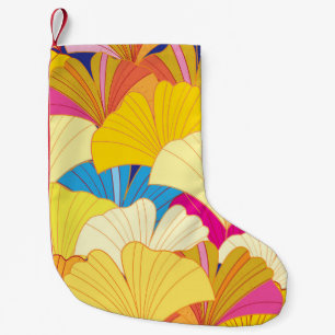 Calcetín Navideño Pequeño Hojas de gingko amarillas, patrón sin costuras.