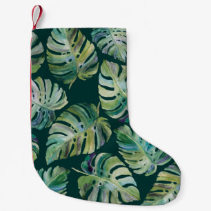 Calcetín Navideño Pequeño Hojas de la exótica planta tropical monstera. Sin