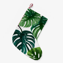 Calcetín Navideño Pequeño Hojas de Monstera Acuarela