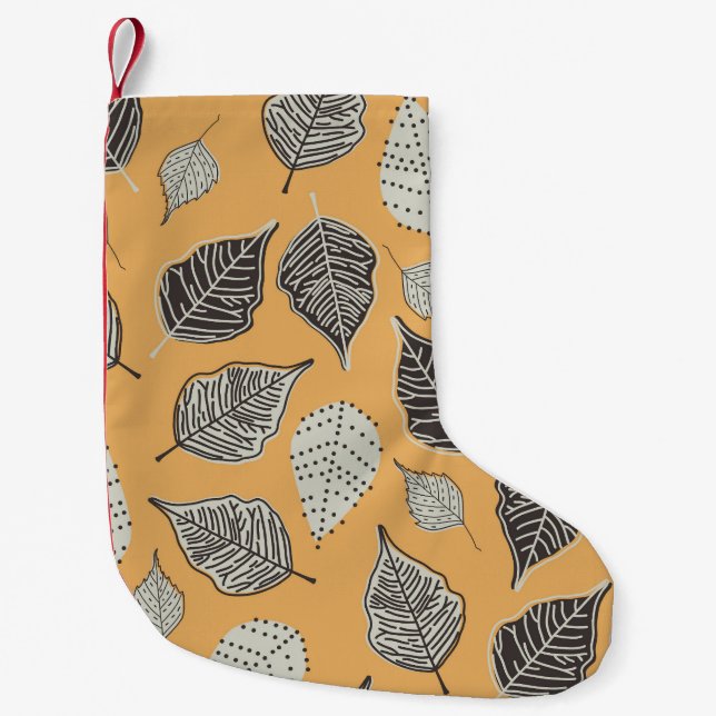 Calcetín Navideño Pequeño Hojas de otoño, patrón de cosecha sin costura. (Anverso)