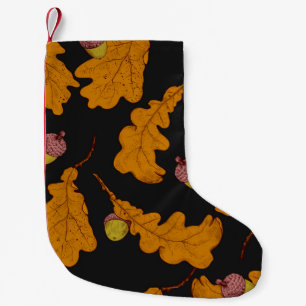 Calcetín Navideño Pequeño Hojas de roble secas y bellotas. Mano dibujada sin