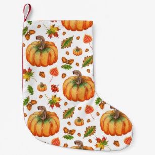 Calcetín Navideño Pequeño Hojas otoñales, bellotas: patrón de acuarela.