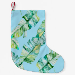 Calcetín Navideño Pequeño Hojas tropicales acuarelas, ilustracion sin costur