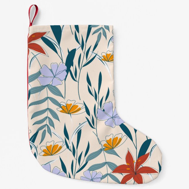 Calcetín Navideño Pequeño Hojas Tropicales: Antecedentes Abstractos De Moda. (Anverso)