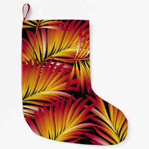 Calcetín Navideño Pequeño Hojas tropicales de palma, hojas de selva. flora v