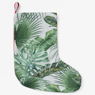Calcetín Navideño Pequeño Hojas tropicales de palma, monstera, hoja de pláta