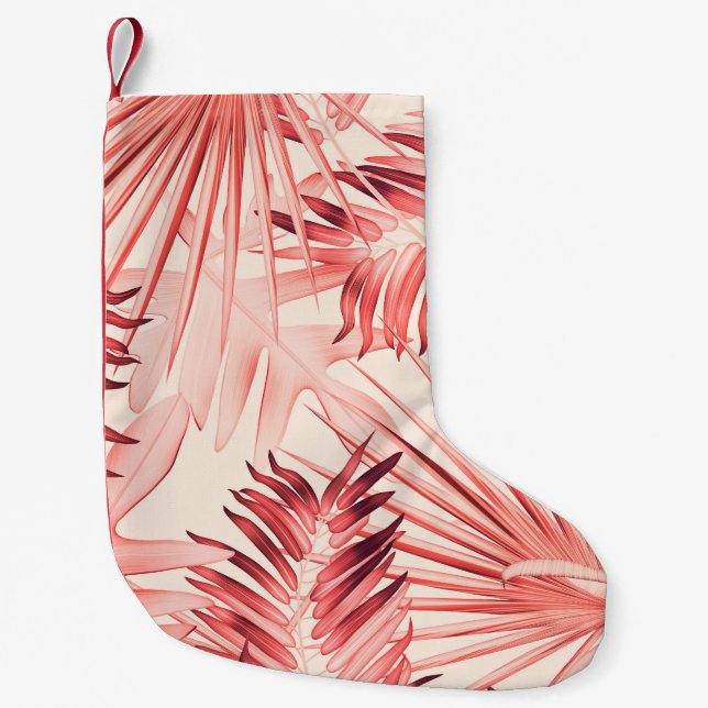 Calcetín Navideño Pequeño Hojas tropicales de palmeras, patrón hawaiano eleg (Anverso)