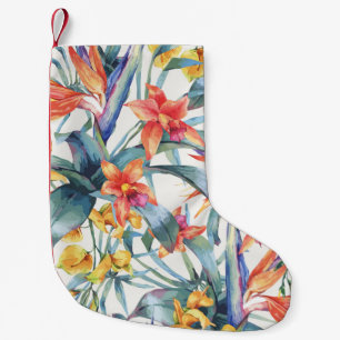 Calcetín Navideño Pequeño Hojas tropicales Flores Vintage Botánica