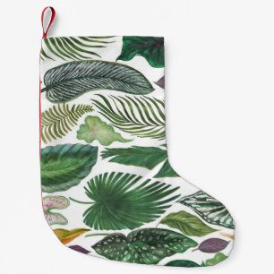 Calcetín Navideño Pequeño Hojas tropicales: fondo transparente de acuarela