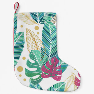 Calcetín Navideño Pequeño Hojas tropicales. Patrón sin costuras botánicas. V