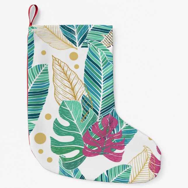 Calcetín Navideño Pequeño Hojas tropicales. Patrón sin costuras botánicas. V (Anverso)