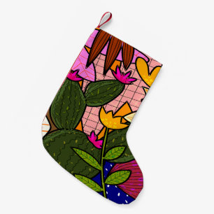 Calcetín Navideño Pequeño Hojas y flores tropicales abstractas 