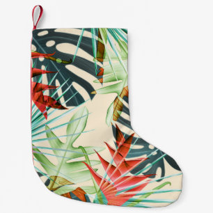 Calcetín Navideño Pequeño Hojas y flores tropicales: Patrón vibrante