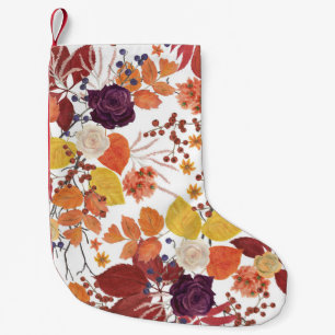 Calcetín Navideño Pequeño Hojas y Rosas de acuarela de otoño