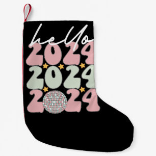 Calcetín Navideño Pequeño Hola 2024 Groovy Feliz Año Nuevo Navidad