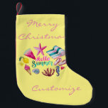Calcetín Navideño Pequeño Hola Summer Beach Thunder-Cove<br><div class="desc">Hola Summer Beach al personalizar,  personalizar cambiando a tu nombre en cualquier color de fondo</div>