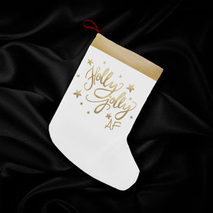 Calcetín Navideño Pequeño Holly Jolly AF Guión de Relieve metalizado de Fa