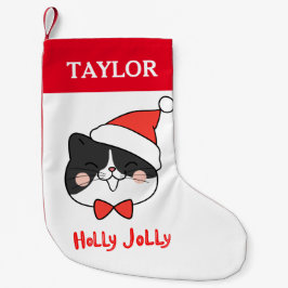 Calcetín Navideño Pequeño Holly Jolly Cute Navidades Santa Cat