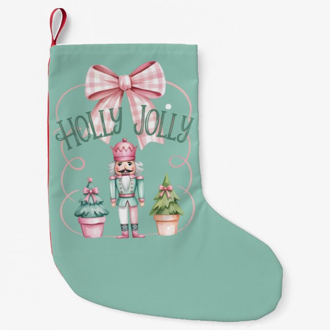 Calcetín Navideño Pequeño Holly Jolly Navidades Nutcracker Coquette Preppy (Anverso)