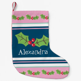 Calcetín Navideño Pequeño Holly y bayas personalizadas