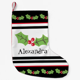 Calcetín Navideño Pequeño Holly y bayas personalizadas